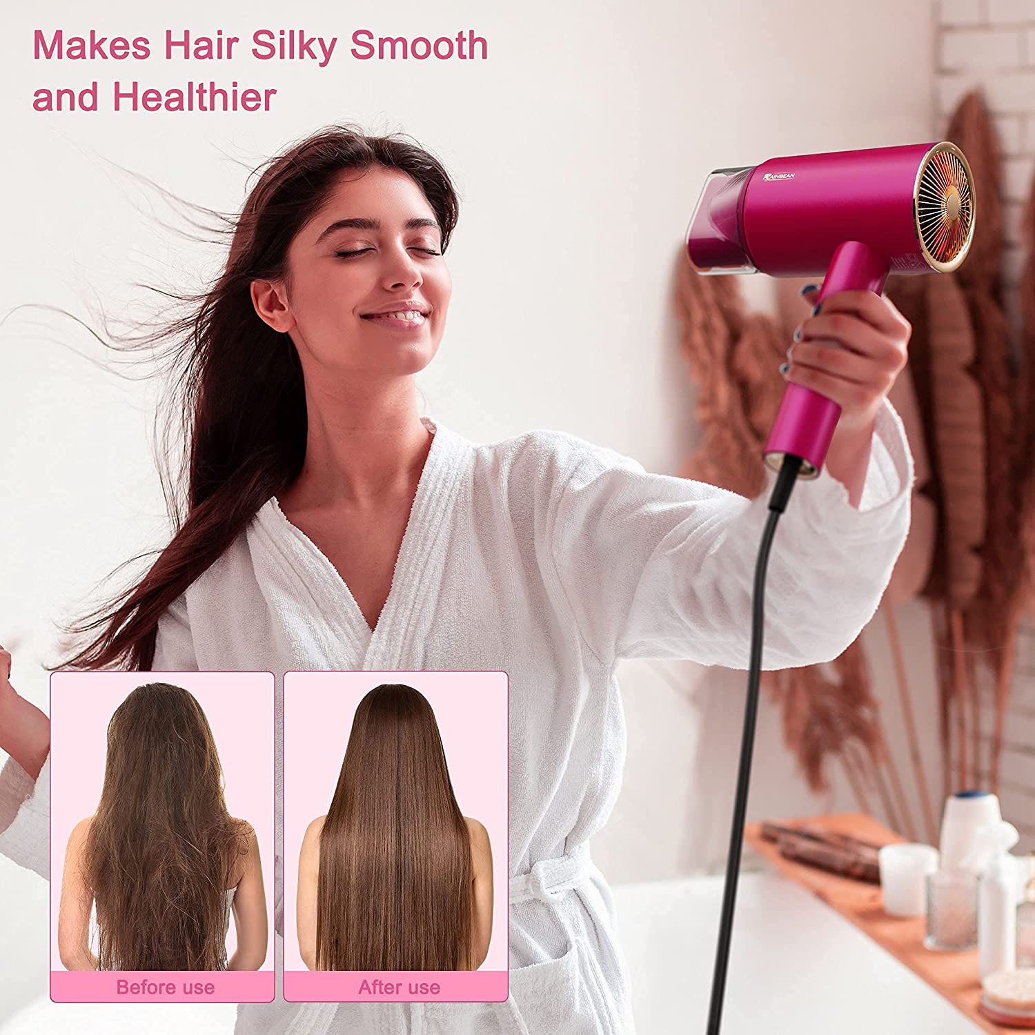 Ionic Flow Hair Dryer: Powerful 1800W, Magnetic Nozzle, Travel-Ready