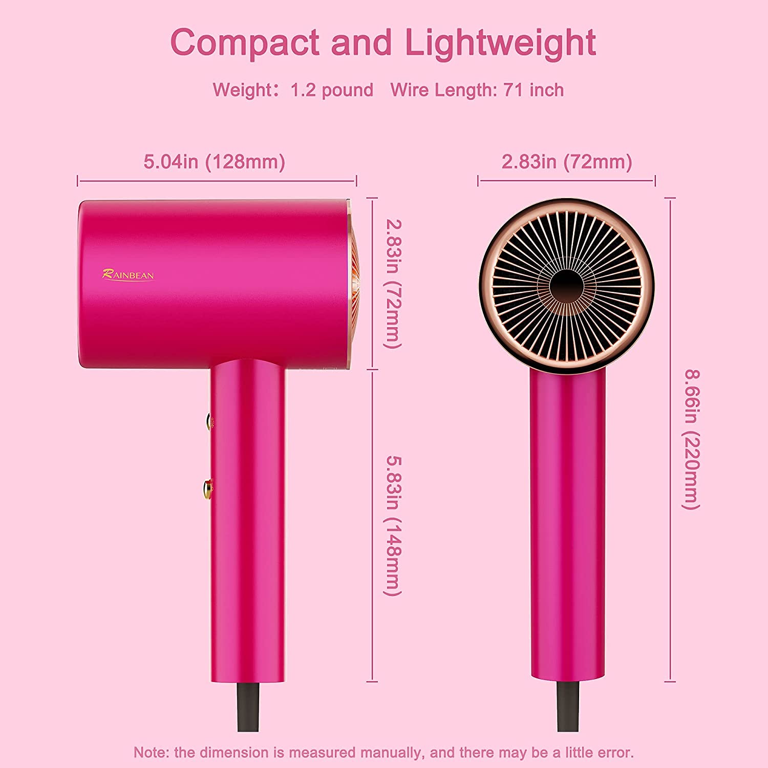 Ionic Flow Hair Dryer: Powerful 1800W, Magnetic Nozzle, Travel-Ready