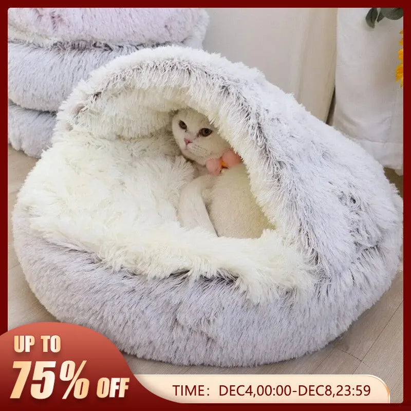 Soft Plush Round Cat Bed Pet Mattress Warm Comfortable Basket Cat Dog 2 in 1 Sleeping Bag Nest for Small Dogs