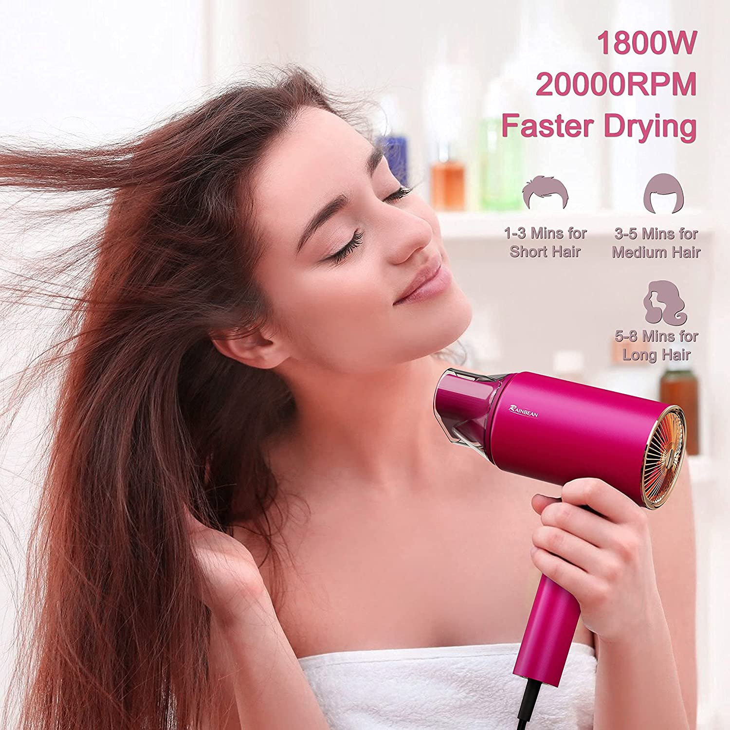 Ionic Flow Hair Dryer: Powerful 1800W, Magnetic Nozzle, Travel-Ready